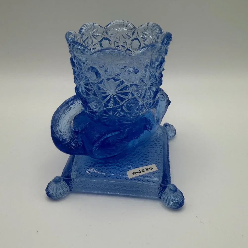 Cobalt Blue Pressed Glass Footed Toothpick Holder Scalloped Rim NIB‎